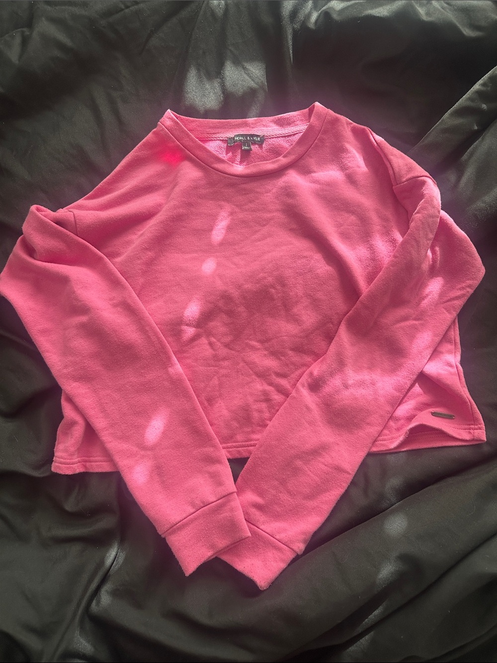 Kendall & Kylie Bright Pink Cropped Crewneck Sweater
